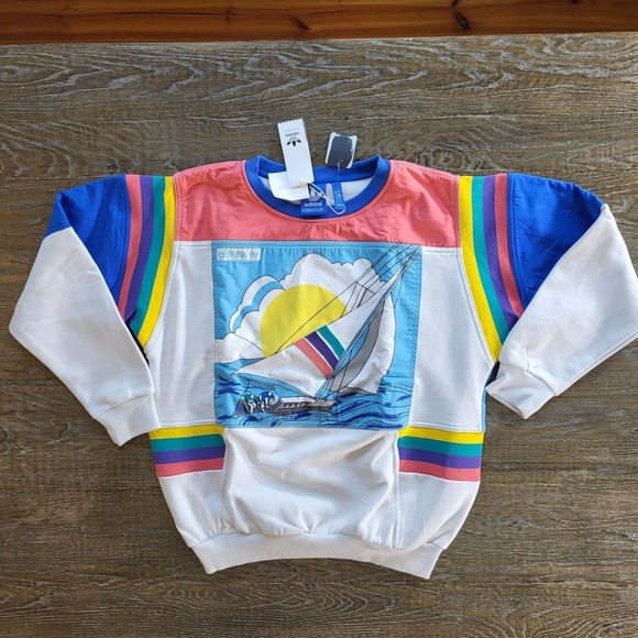 adidas Other - Adidas Originals Sailing Crew Sweatshirt White Multi AJ7405 Mens Small NWT